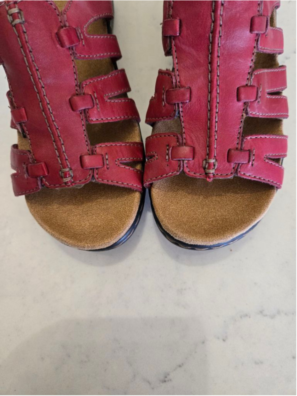 Clarks Red Leather Bendables Lexi Marigold Wedge Sandals Size 6.5 - Picture 3 of 12